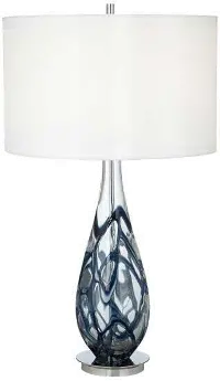 Indigo Blue Swirl Art Glass Table Lamp