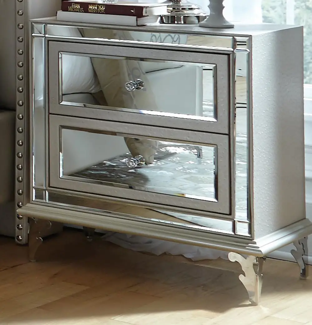 Hollywood Loft Pearl White & Mirrored Nightstand-1