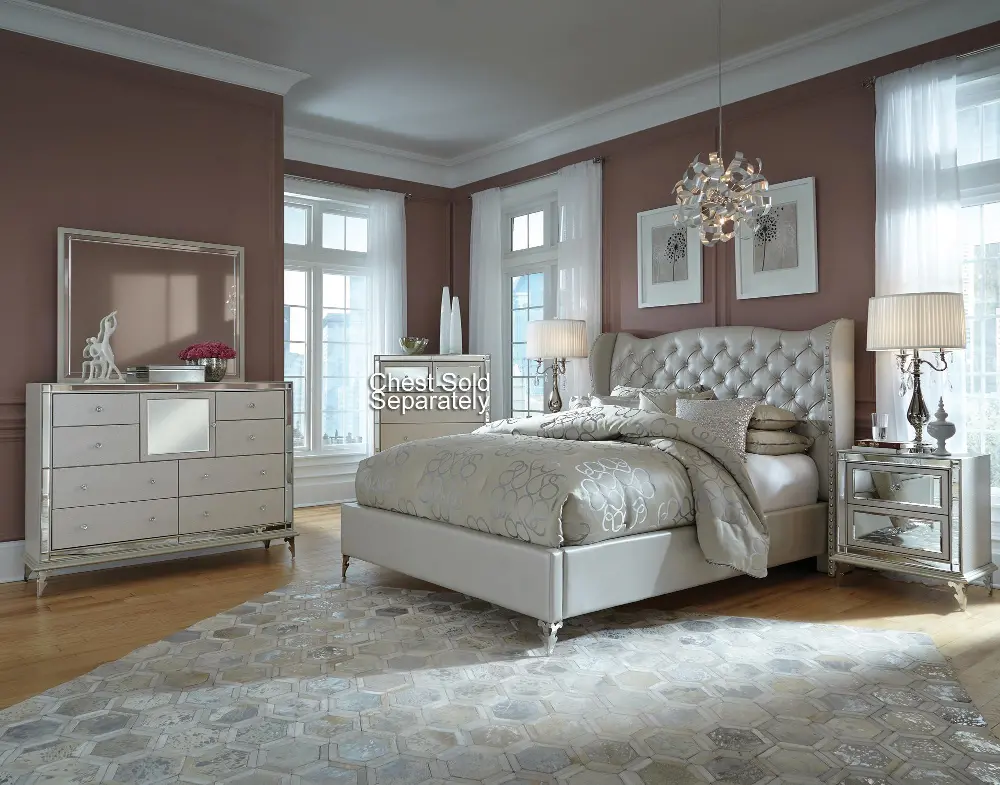 Hollywood Pearl White 4 Piece Queen Bedroom Set-1