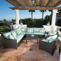 OP-PESS9-BLS-K Blue 9 Piece Wicker Sectional Set - Deco