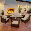 OP-PESS7-SLT-K Beige 8 Piece Wicker Sofa & Chair Set - Deco