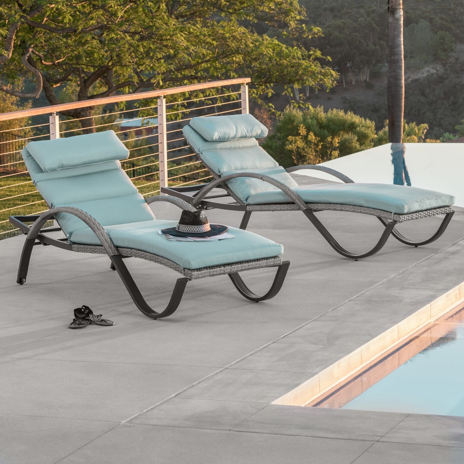 Cannes Set of 2 Light Blue Outdoor Chaise Lounge Chairs-2