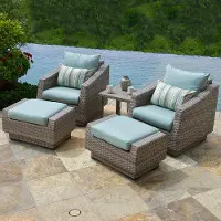 Blue 5 Piece Wicker Patio Set - Cannes
