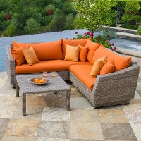 OP-PESS4-CNS-TKA-K Tikka Orange 4 Piece Wicker Sectional & Table Set - Cannes