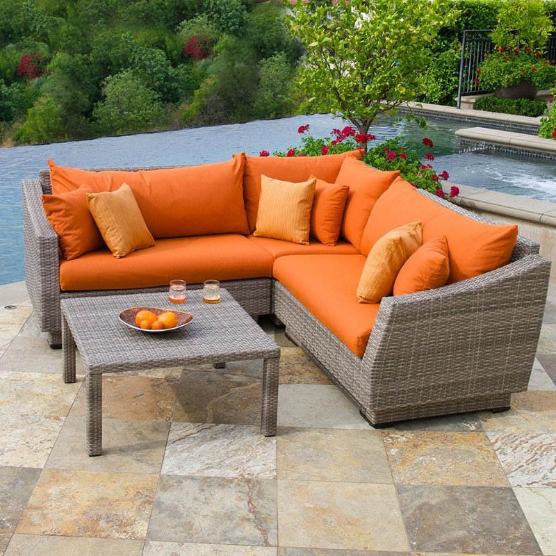 Tikka Orange 4 Piece Wicker Sectional Table Set Cannes Rc Willey Furniture Store