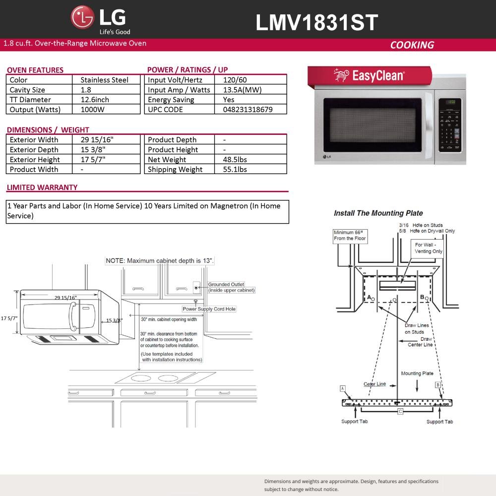 LMV1831ST LG Over the Range Microwave - 1.8 cu. ft. Stainless Steel-6