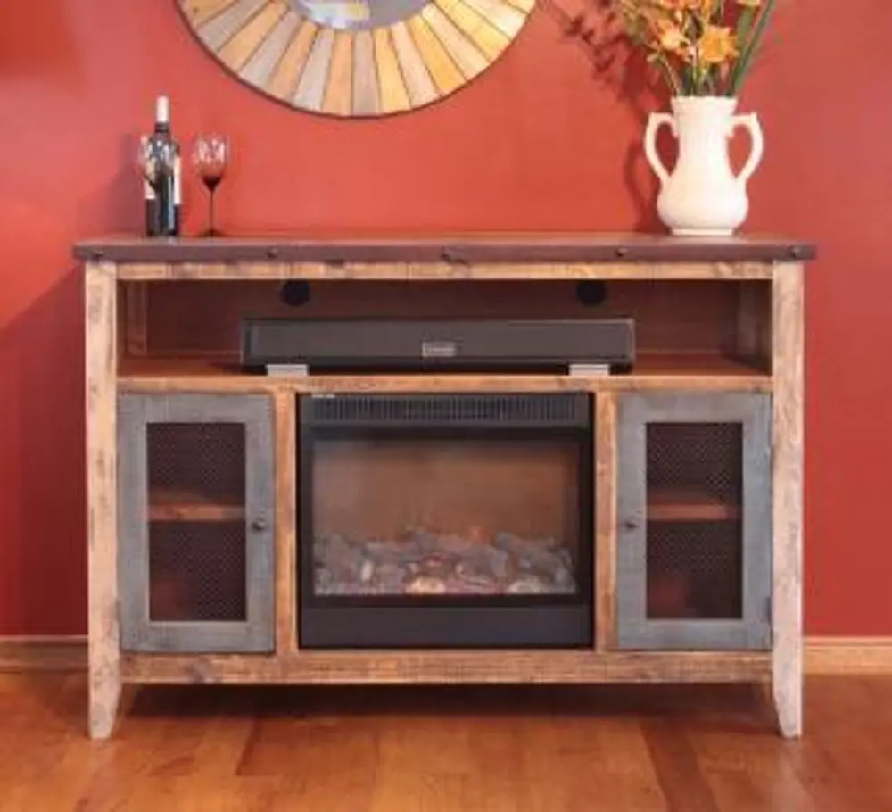 60 Inch Rustic Brown Fireplace TV Stand-1