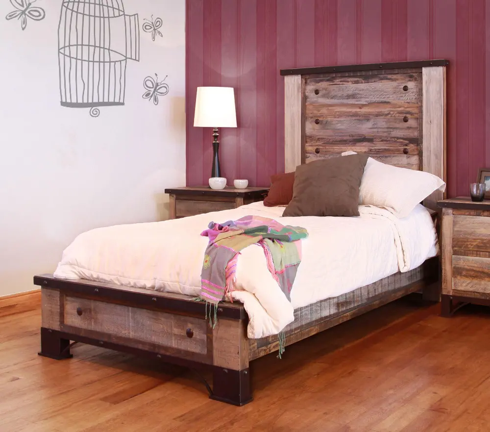 Antique Rustic Pine Twin Bed-1
