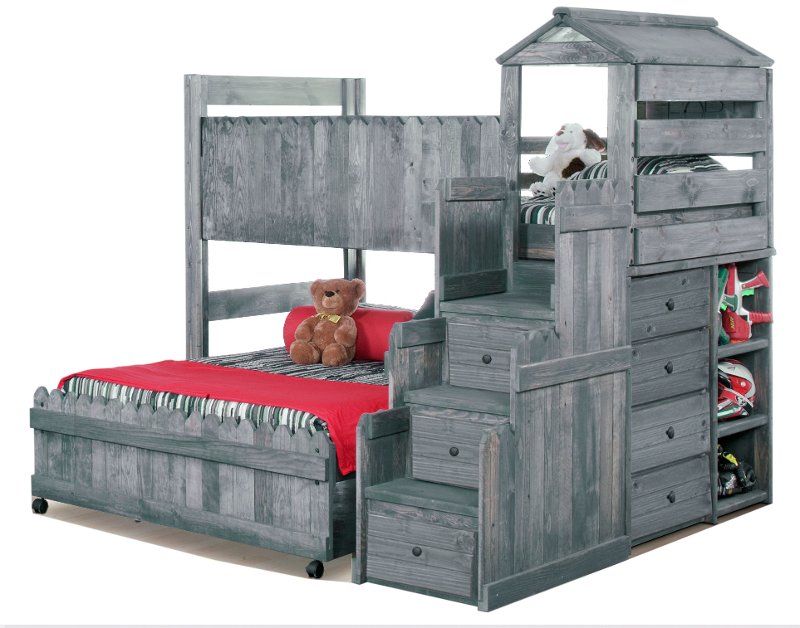 Fort Driftwood Rustic Twin Over Full, Bunk Bed With Loft Style