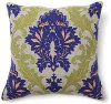 Blue and Green Embroidered Throw Pillow