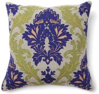 Blue and Green Embroidered Throw Pillow