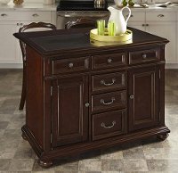 Cherry/Black Granite Kitchen Island and 2 Stools - Colonial Classic