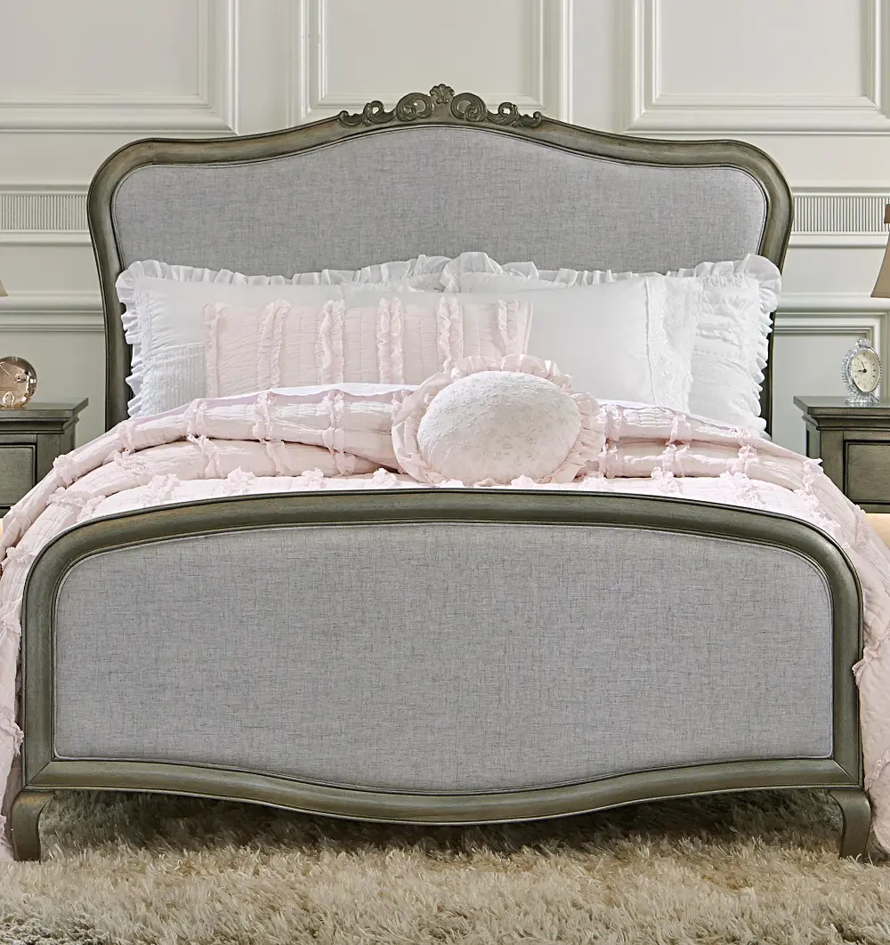 30020/PANELBED3/3 Kensington Antique Silver Twin Upholstered Bed-1