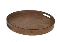 Brown Round Tray with Cut Out Handles
