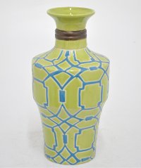 Lime and Turquoise Geometric Pattern Vase