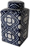 Clearance Square Blue and White Lidded Jar
