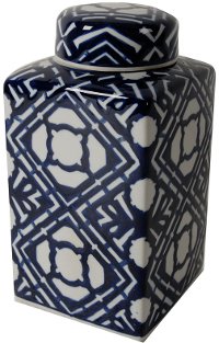 Square Blue and White Lidded Jar