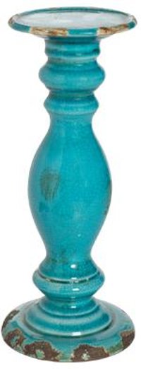 14 Inch Distressed Blue Candle Holder
