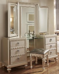 Traditional Champagne Vanity, Mirror & Stool - Diva