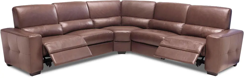 Brown Leather 5 Piece Power Reclining Sectional-1