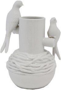 White Ceramic Vase with Birds