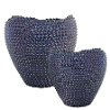 9 Inch Blue Ceramic Leal Vase