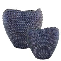 9 Inch Blue Ceramic Leal Vase