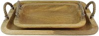 14 Inch Wooden Tray with Rope Handles