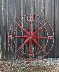 Distressed Red Metal Compass Wall Plaque
