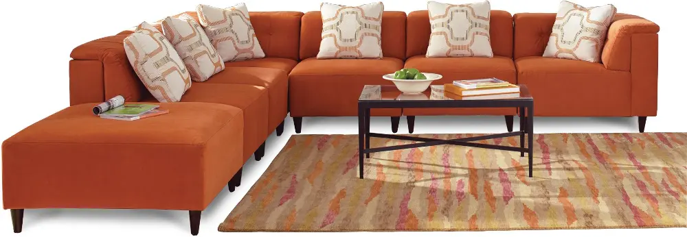 6PC/201/ORANGE/SEC Dylan Orange Upholstered 6 Piece Sectional-1