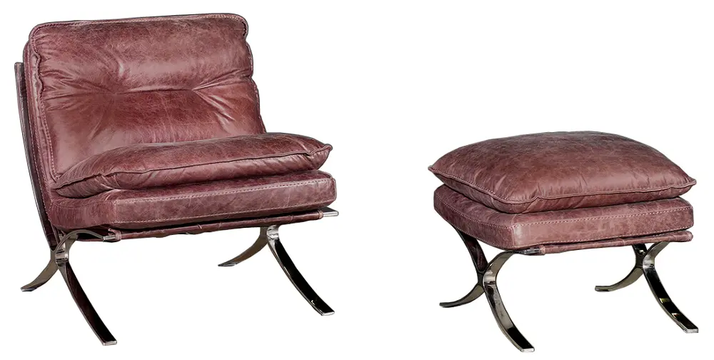 Brown Leather Accent Chair & Ottoman Set-1