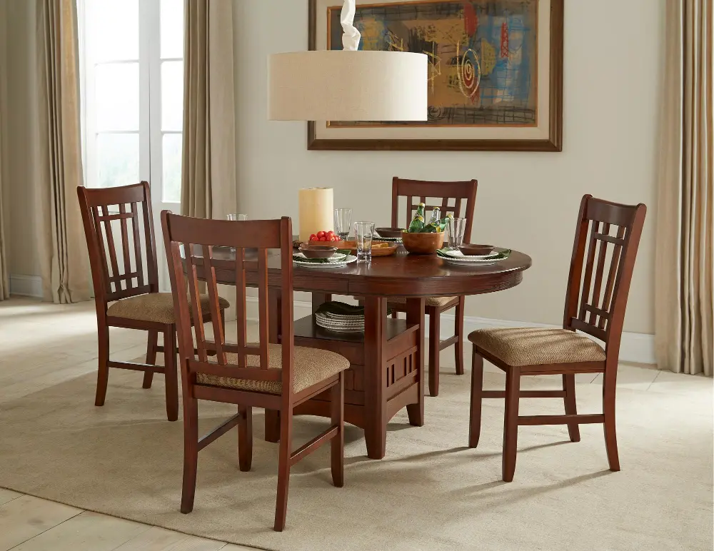 Brown 5 Piece Dining Set - Mission -1