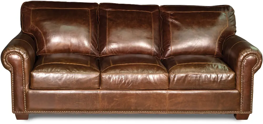 Classic Traditional Pecan Brown Leather Sofa-1