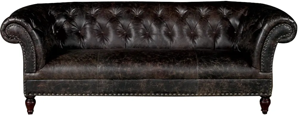 Vintage 91 Inch Chocolate Leather Sofa-1