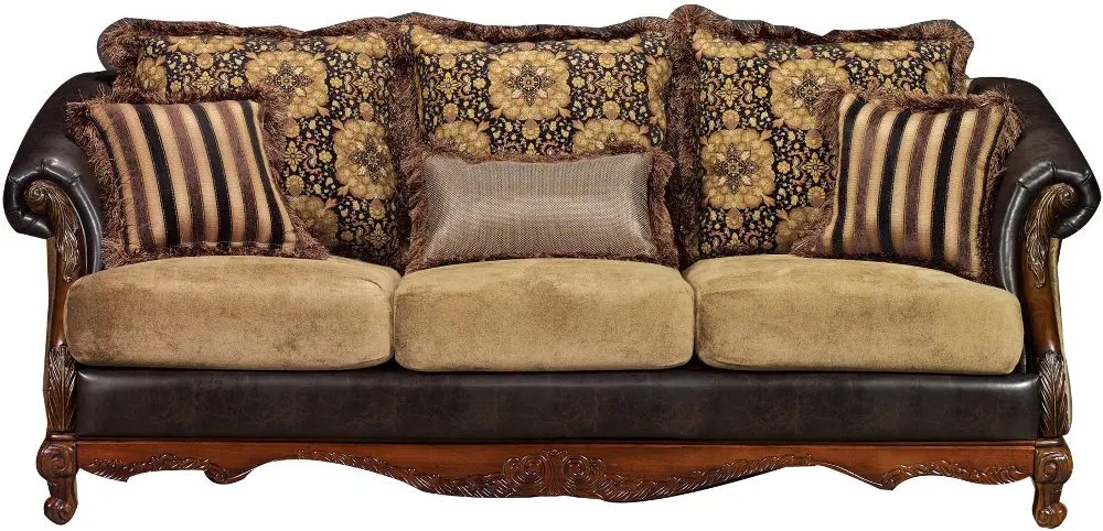 Repertoire 92 Inch Brown & Gold Upholstered Sofa-1