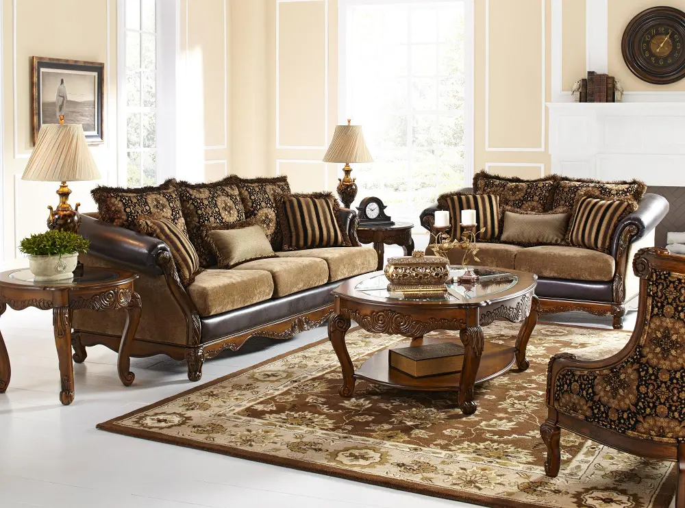 Repertoire Brown & Gold Upholstered 2 Piece Room Group-1