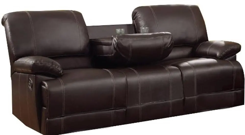 Bunnell 81 Inch Dark Brown Upholstered Dual Reclining Sofa-1