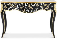 Black and Gold Console Table with Burnished Gold Accents