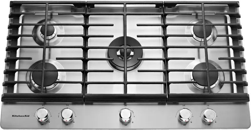 KitchenAid 36 in. 5-Burner Natural Gas Cooktop with Griddle, Simmer Burner  & Power Burner - Stainless Steel