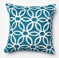 Blue and White Circular Patterned Throw Pillow