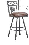 Brown and Black Metal Swivel Counter Height Stool with Arms- Alexander