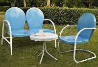 KO10003BL 3 Piece Metal Set - Loveseat & Chair in Sky Blue Finish with Side Table - Griffith