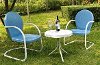 KO10004BL 3 Piece Metal Set - Two Chairs in Sky Blue Finish with Side Table - Griffith
