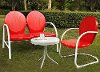 KO10003RE 3 Piece Metal Set - Loveseat & Chair in Red Finish with Side Table - Griffith