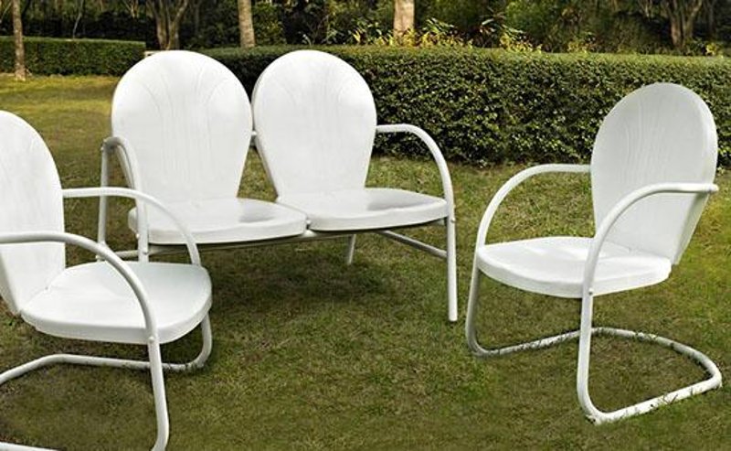 3 Piece Metal Outdoor Seating Set Loveseat 2 Chairs In White Finish Griffith Rc Willey Furniture Store