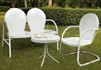 KO10003WH 3 Piece Metal Set - Loveseat & Chair in White Finish with Side Table - Griffith