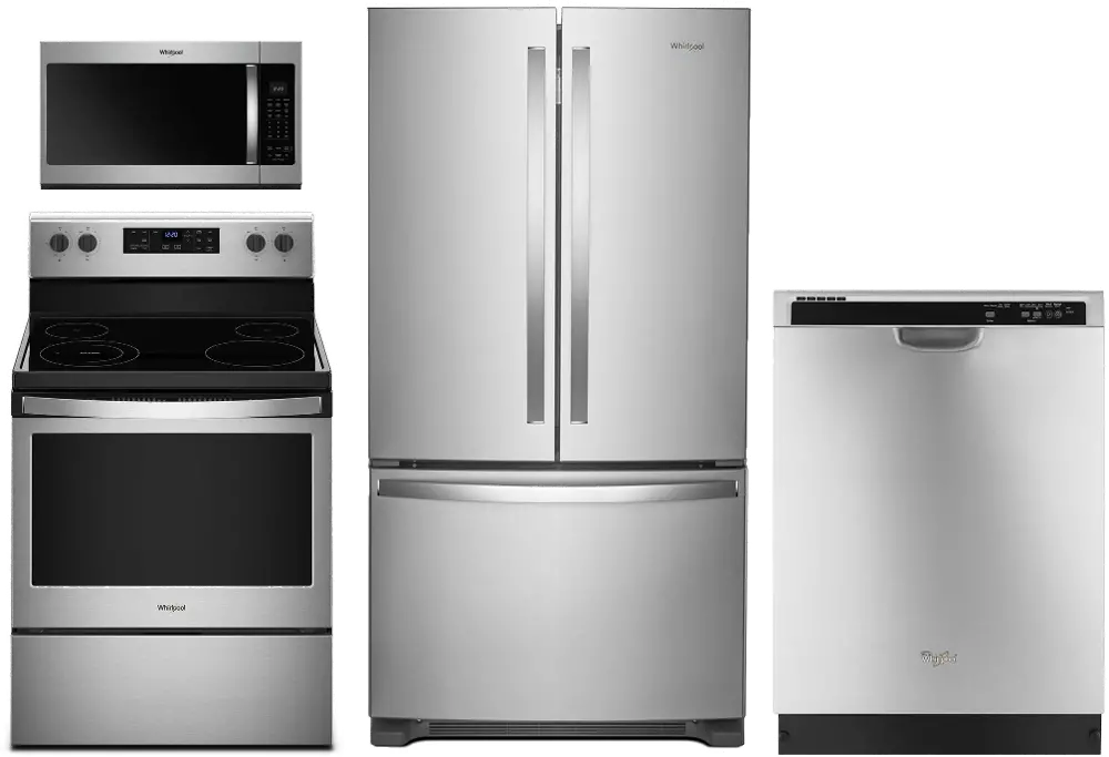 WHP-4PC-ELE-FRNCHDR Whirlpool 4 Piece Electric Kitchen Appliance Package with French Door Refrigerator - Stainless Steel-1