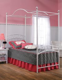 11180BTWPR White Traditional Twin Metal Canopy Bed - Emily