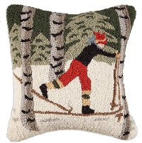 Back Country Skier Hand Hooked 18 Inch Throw Pillow