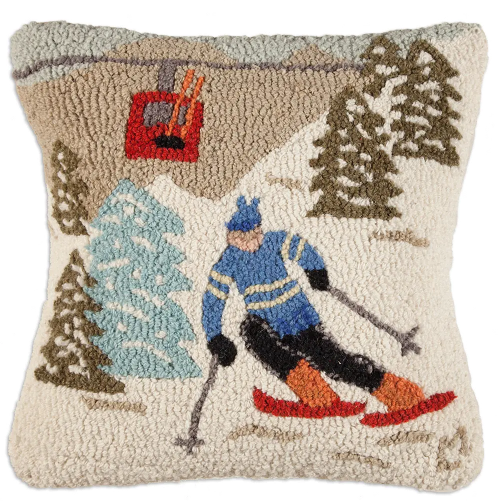 Up and Down Gondola Run Hooked Wool Throw Pillow-1